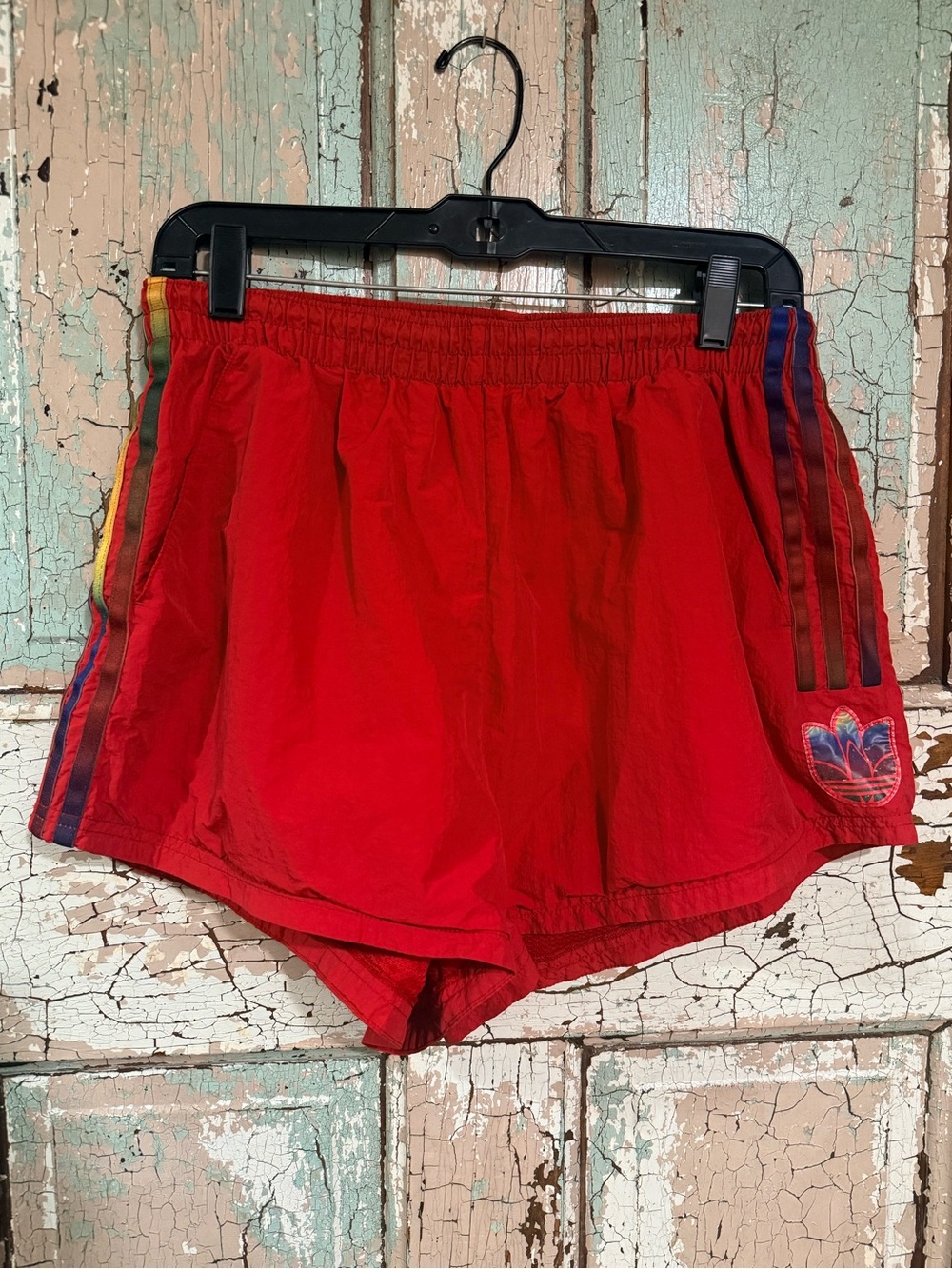 adidas Adicolor 3D Trefoil Shorts Large Red Rainbow Stripe Retro